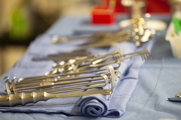 Clean Surgical instruments are in place and ready in the OR