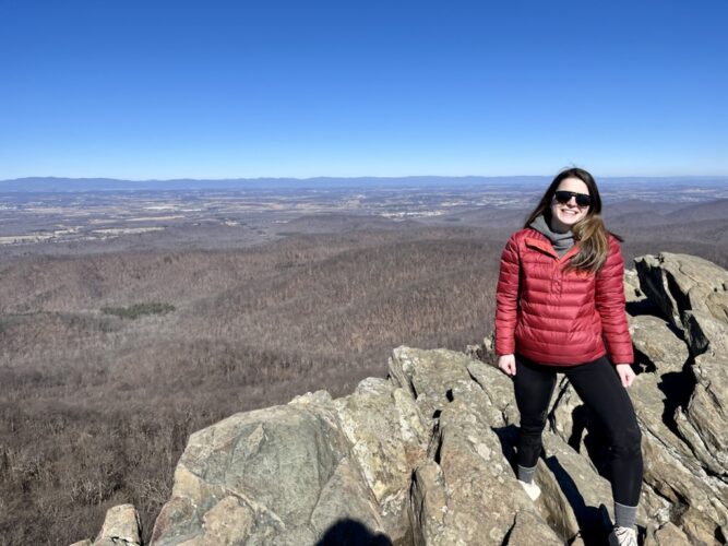 University of Virginia Surgery Resident Gabrielle Steinl, MD hikes in the Blue Ridge Mountains..